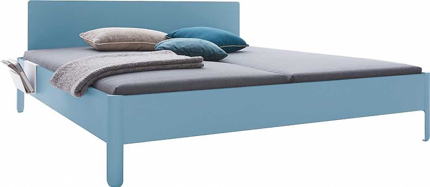 NAIT Doppelbett farbig lackiert Silbertannenblau 160 x 200cm Mit Kopfteil günstig online kaufen