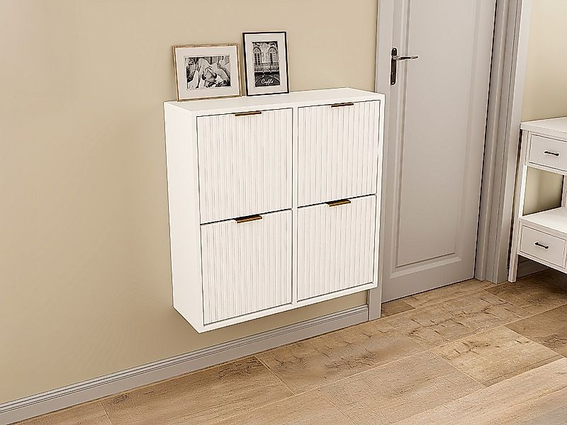 Schuhschrank mit 4 Klappfächern - Weiß und Gold - FRALYN von Pascal Morabit günstig online kaufen