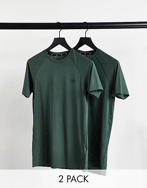 Threadbare Active – 2er-Pack Muskelshirts in Khaki-Grün günstig online kaufen