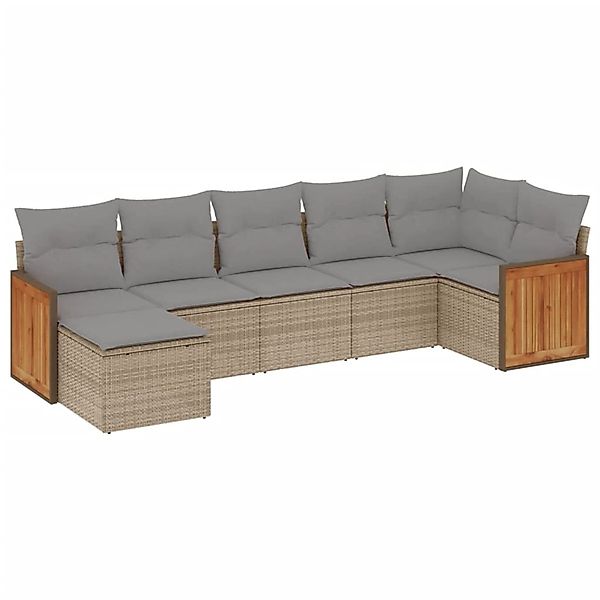 vidaXL 7-Tlg Garten-Sofagarnitur mit Kissen Beige Poly Rattan 3227872 günstig online kaufen