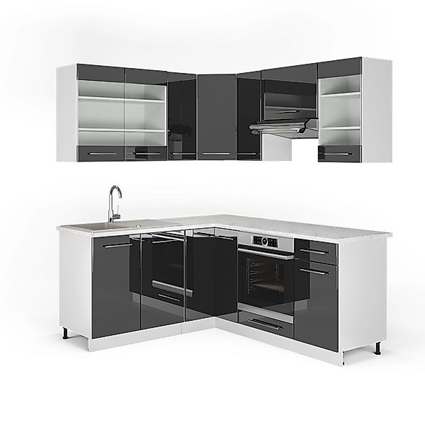 Vicco Fame-Line Eckküche Anthrazit Hochglanz/Weiß 160 x 190 cm AP Marmor oh günstig online kaufen