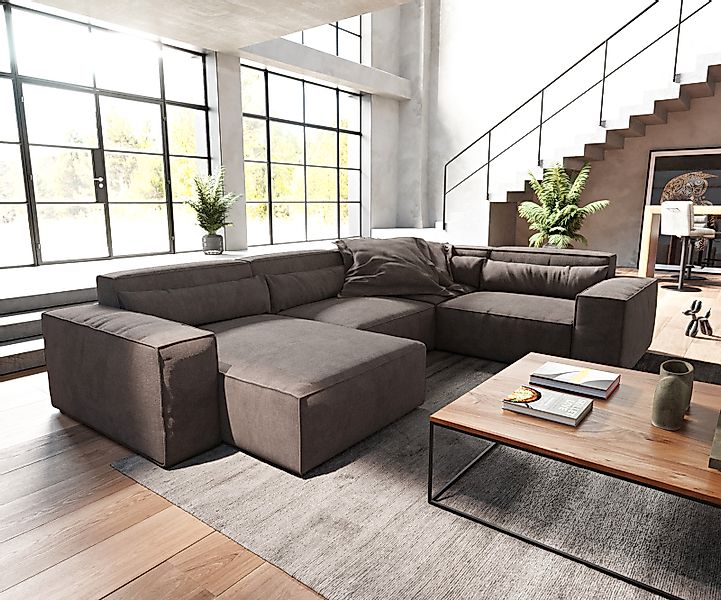 Wohnlandschaft Sirpio 300x210 cm Mikrofaser Khakibraun Recamiere variabel günstig online kaufen