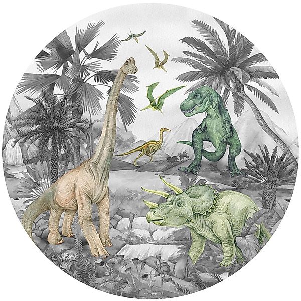 Sanders & Sanders Selbstklebende Runde Tapete Dinosaurier Grau Ø 70 cm 6012 günstig online kaufen