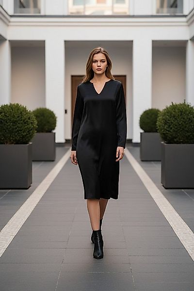 Zuckerwatte Satinkleid knielang mit V-Ausschnitt günstig online kaufen