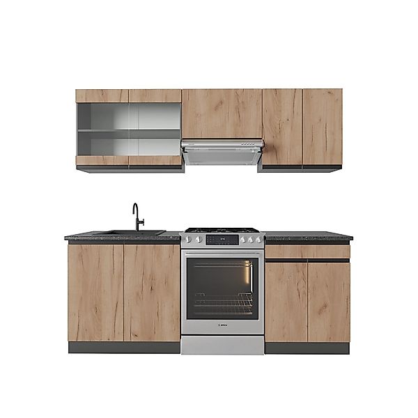 Vicco R-Line Küchenzeile Goldkraft Eiche/Anthrazit 200 cm AP Anthrazit günstig online kaufen