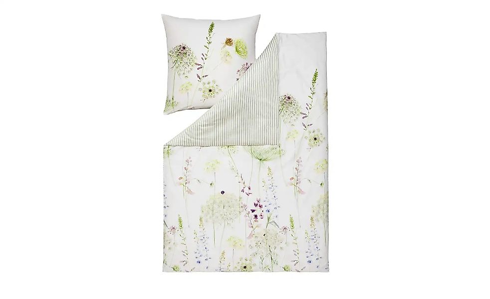 Estella Bettwäsche Meadow 4704 530 Grün, Mako-Satin, 2 teilig, Blüten, Blum günstig online kaufen