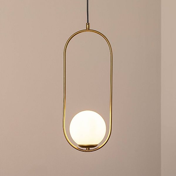 Hängeleuchte Mudoni, gold/weiß, Glas, Metall, E27 günstig online kaufen