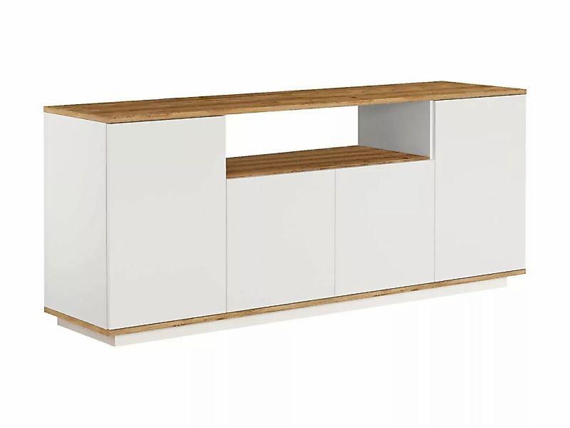 Sideboard mit 4 Türen & 1 Regal - Holzfarben hell und Weiß - LOTULA günstig online kaufen