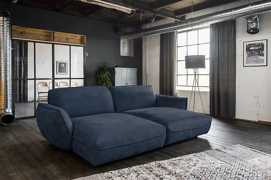 KAWOLA Sofa DAVITO Big Sofa Longchair Lederimitat im Vintagelook dunkelblau günstig online kaufen