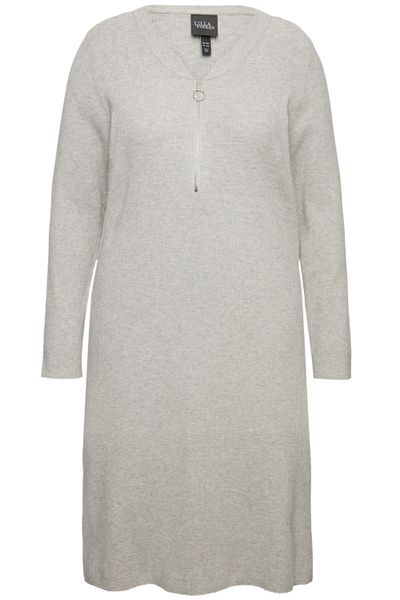 Ulla Popken Strickkleid Rippjersey-Midikleid Zipper A-Linie günstig online kaufen