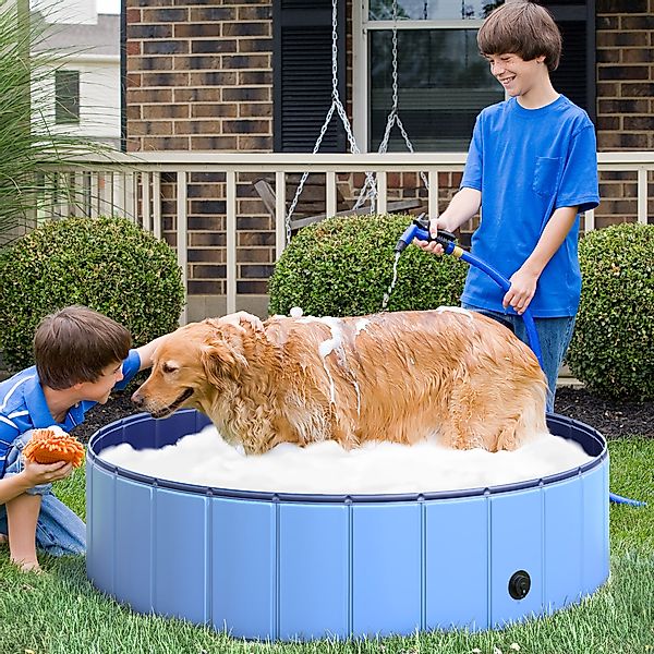 PawHut Hundepool großes Planschbecken für Hunde Ø120xH30 cm aus PVC Holz Bl günstig online kaufen