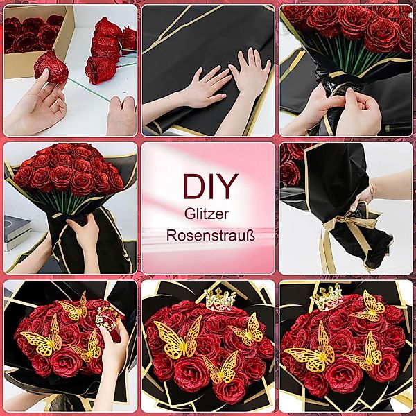 Kunstblume 24 Stück Glitzer Rosenstrauß, Künstliche günstig online kaufen