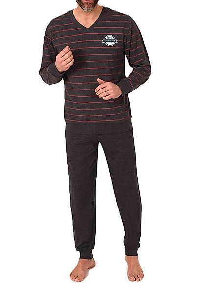 Normann Pyjama Normann Herren langarm Pyjama mit Bündchen in edler Streifen günstig online kaufen