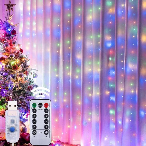 Rosnek LED-Lichtervorhang 300 LED Lichternetz Lichtervorhang günstig online kaufen