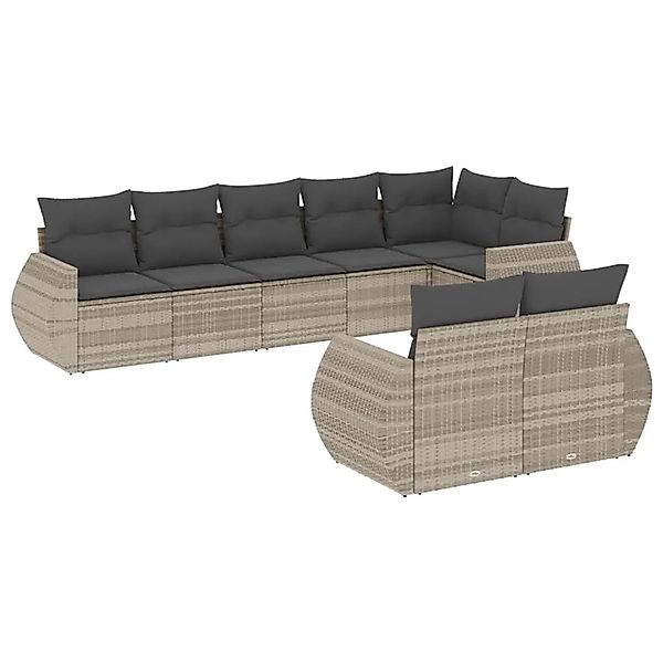 vidaXL 8-Tlg Garten-Sofagarnitur mit Kissen Hellgrau Poly Rattan 3221621 günstig online kaufen