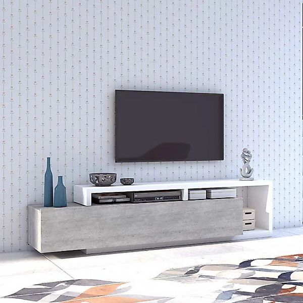 Tvtisch in Beton Grau und Weiß einer Schublade und Aufsatz günstig online kaufen