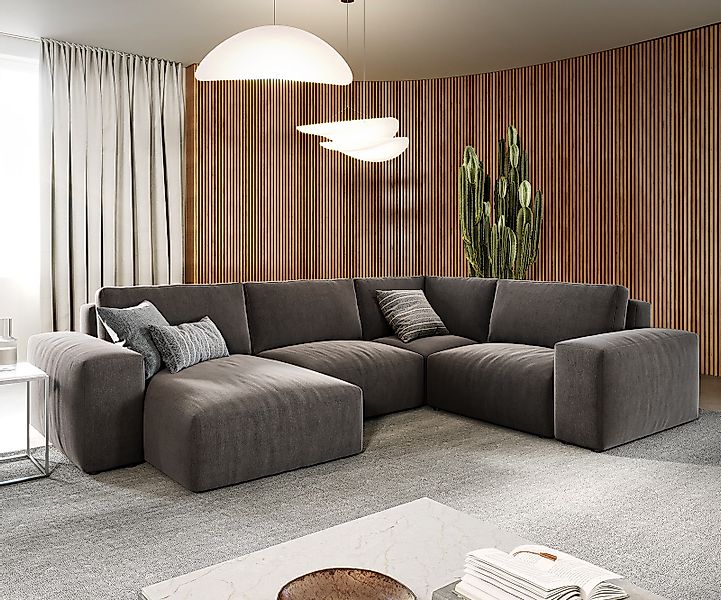 Wohnlandschaft Lanzo 300x210 cm Mikrofaser Khakibraun Recamiere variabel günstig online kaufen