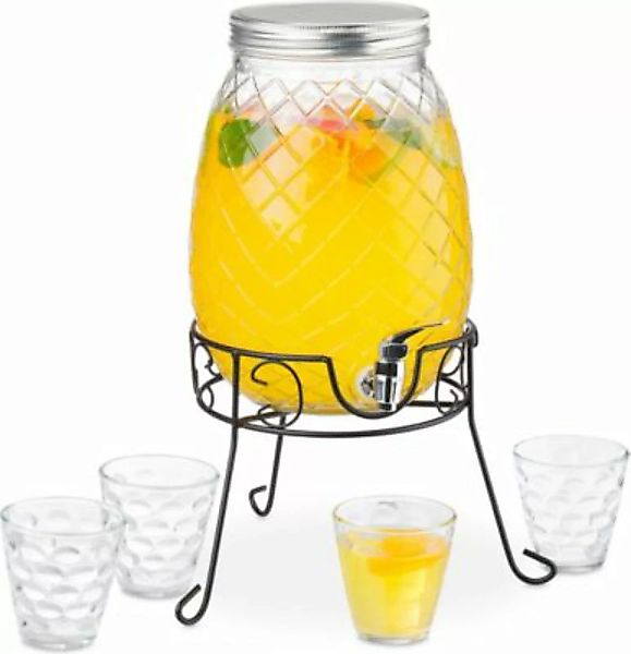 relaxdays Getränkespender Set mit Gläsern transparent günstig online kaufen