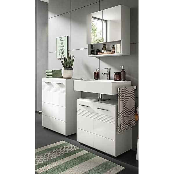 Inn.Furn Badmöbel-Set Weiß Hochglanz Grau 3-teilig 135 cm Soft-Close Carlo günstig online kaufen