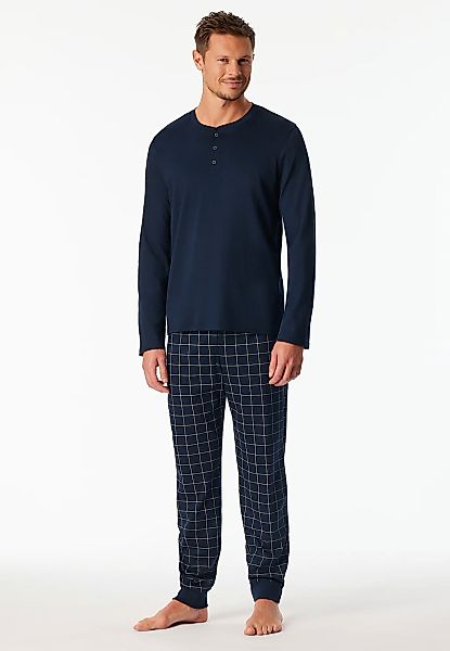 Schiesser Pyjama "Fine Interlock" 2 tlg. Rundhalsausschnitt mit Kopfleiste, günstig online kaufen