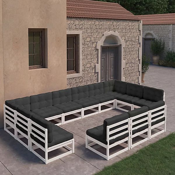 13-tlg. Garten-lounge-set Mit Kissen Weiß Kiefer Massivholz günstig online kaufen