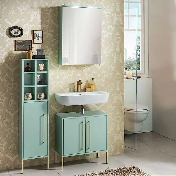 Badezimmermöbelset in Mintgrün und Goldfarben modern (dreiteilig) günstig online kaufen