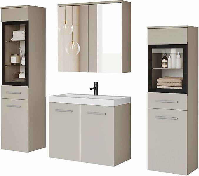 welltime Badmöbel-Set "MADRIT II, Schrank mit Waschbecken, 2 Hänger, Spiege günstig online kaufen