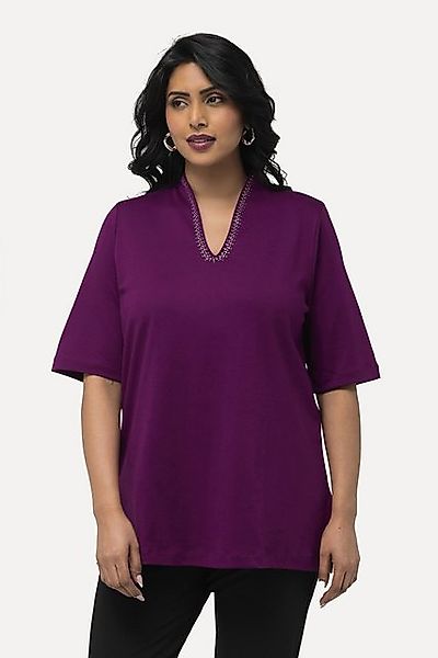 Ulla Popken T-Shirt T-Shirt A-Linie Kelchkragen günstig online kaufen