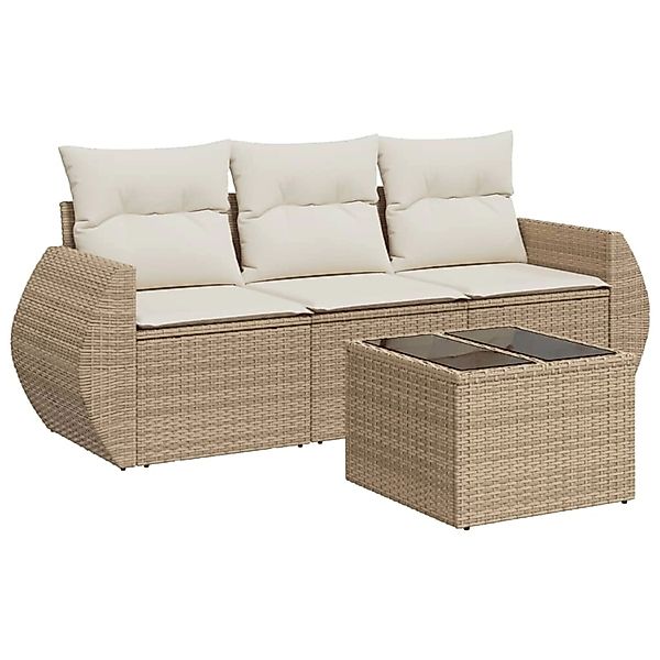 vidaXL 4-Tlg Garten-Sofagarnitur mit Kissen Beige Poly Rattan 3253405 günstig online kaufen