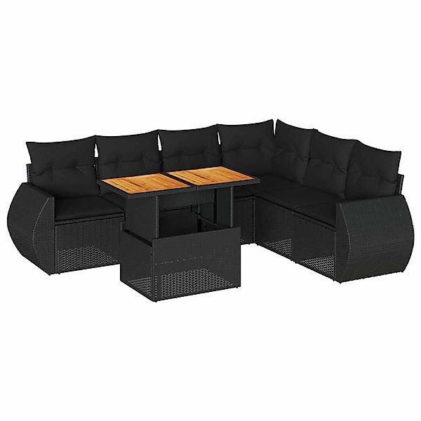 vidaXL 7-Tlg Garten-Sofagarnitur mit Kissen Schwarz Poly Rattan 3327268 günstig online kaufen