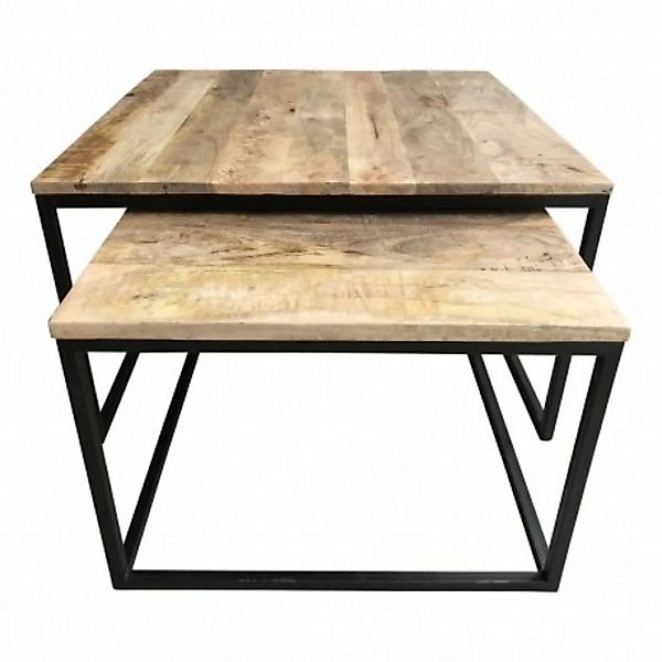 Couchtisch 2er Set Coffeetable Massivholz Metall Industrial Design Natur günstig online kaufen