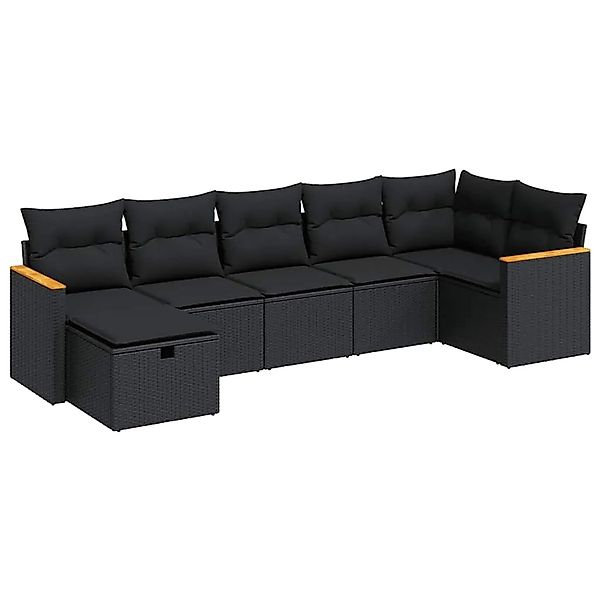 vidaXL 7-Tlg Garten-Sofagarnitur mit Kissen Schwarz Poly Rattan 3325926 günstig online kaufen