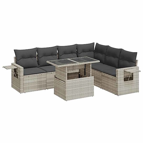 vidaXL 7-Tlg Garten-Sofagarnitur mit Kissen Hellgrau Poly Rattan 3326493 günstig online kaufen