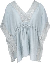 Guru-Shop Longbluse Kurze Kaftanbluse mit Spitze, günstig online kaufen