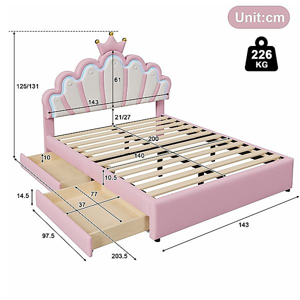 TavilaEcon Kinderbett Polsterbett Prinzessinnenbett mit Kronenform, günstig online kaufen