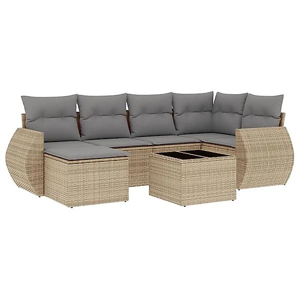vidaXL 7-Tlg Garten-Sofagarnitur mit Kissen Beige Poly Rattan 3221668 günstig online kaufen