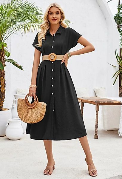 SEGUEN Sommerkleid Sommer Damen Revers einreihig Kurzärmeliges Kleid mit Qu günstig online kaufen