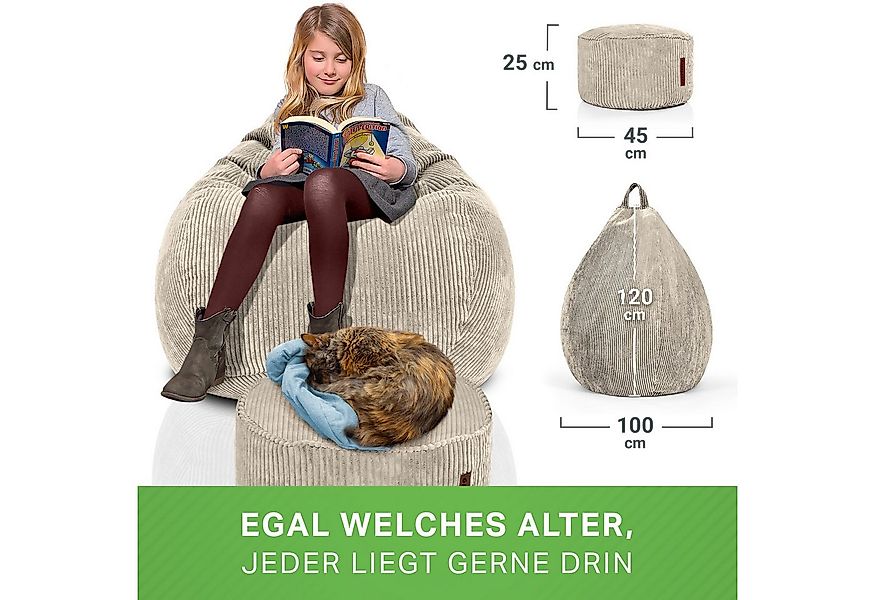 Green Bean Sitzsack Scoop + Pouf Cord, Indoor Sitzkissen mit Sitzhocker, Re günstig online kaufen