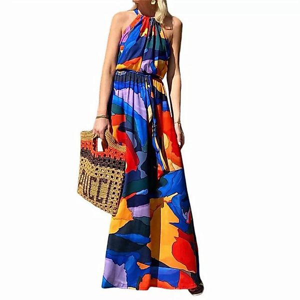 RUZU UG Dirndl Modisches, bedrucktes Bohemian-Kleid mit Neckholder für Dame günstig online kaufen