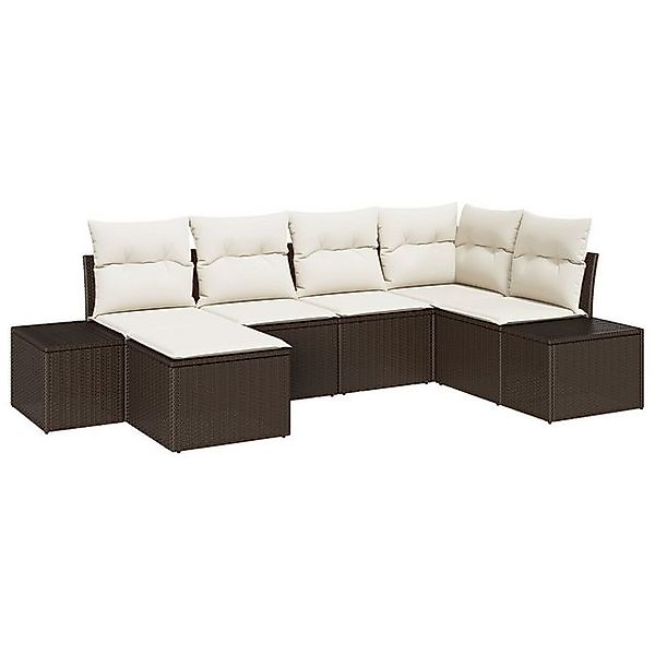 vidaXL Loungesofa Garten Sofaset Set aus 6 Braun und Weiß Rattan, Polyester günstig online kaufen