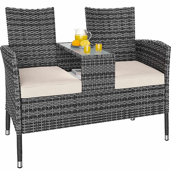 Polyrattan Kino Bank Grau/Beige 143x55x88cm günstig online kaufen
