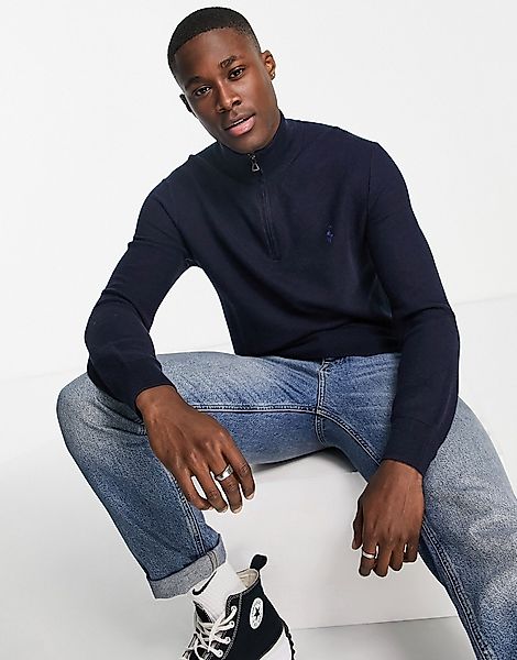 Polo Ralph Lauren – Strickpullover aus Pima-Baumwolle mit kurzem Reißversch günstig online kaufen