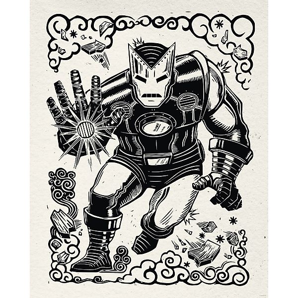 Komar Wandbild Marvel Iron Man Lino-Cut 40 cm x 50 cm Schwarz-Weiß günstig online kaufen
