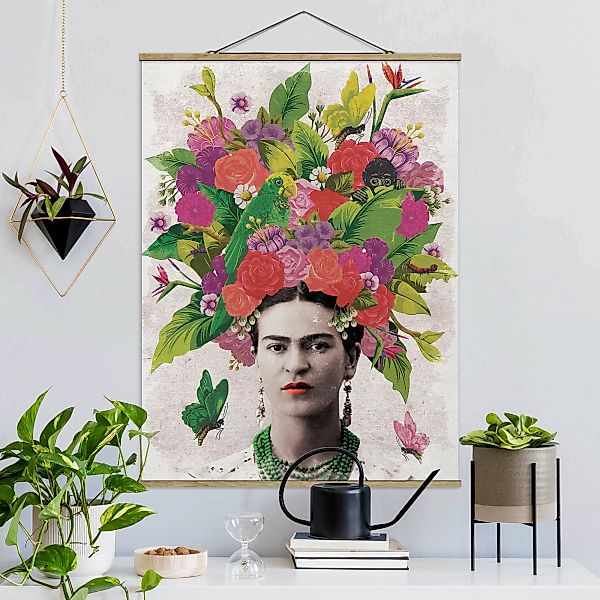 home24 Stoffbild Frida Kahlo Blumenportrait günstig online kaufen