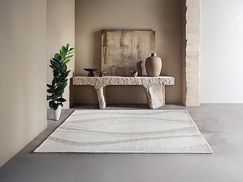 Relief-Teppich - 100 % Wolle - handgetuftet - 160 x 230 cm - Elfenbeinfarbe günstig online kaufen