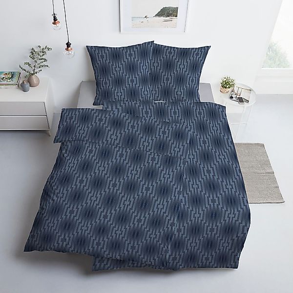 Estella Interlock Jersey Bettwäsche Levian 6970-655 Navy Blau 135x200 günstig online kaufen