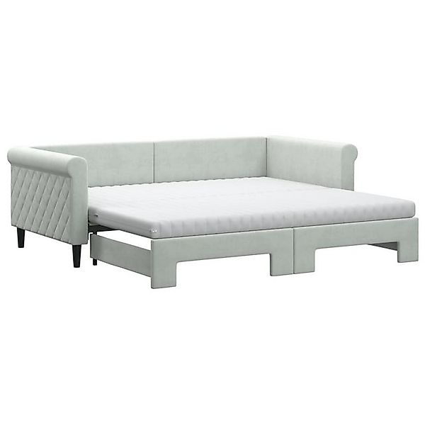 vidaXL Bett, Tagesbett Ausziehbar mit Matratzen Hellgrau 90x190 cm Samt günstig online kaufen