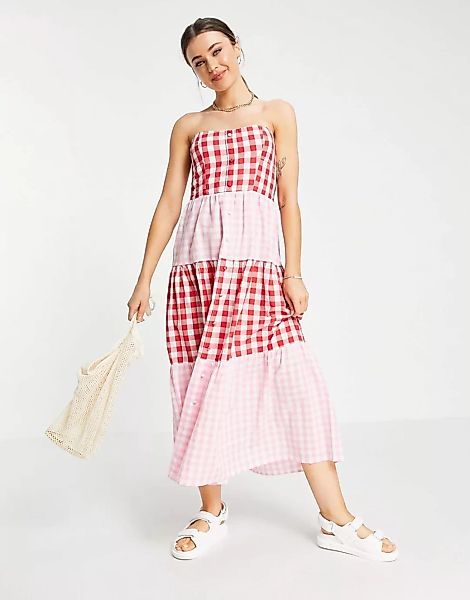 ASOS DESIGN – Trägerloses, gestuftes Midi-Sommerkleid mit verschiedenen Vic günstig online kaufen