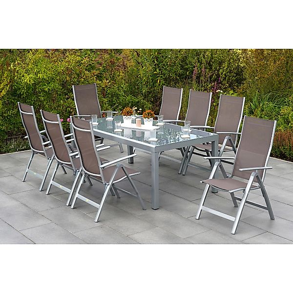 Merxx Carrara Set 9-tlg. 8 Klappsessel Gartentisch 190 x 100 cm Taupe günstig online kaufen