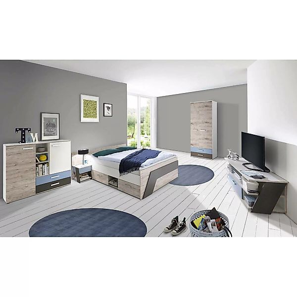 Lomadox Jugendzimmer Set mit Bett 140x200 cm mit 60cm Kleiderschrank LEEDS- günstig online kaufen